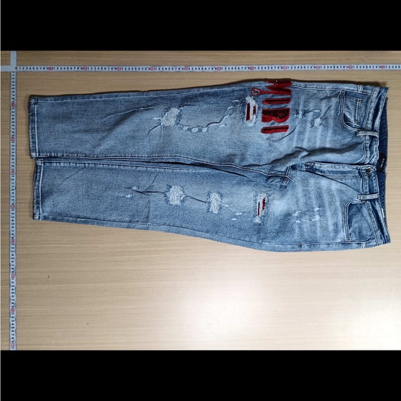Gray Distressed Jeans with Red Lettering - Picture 7 of 8